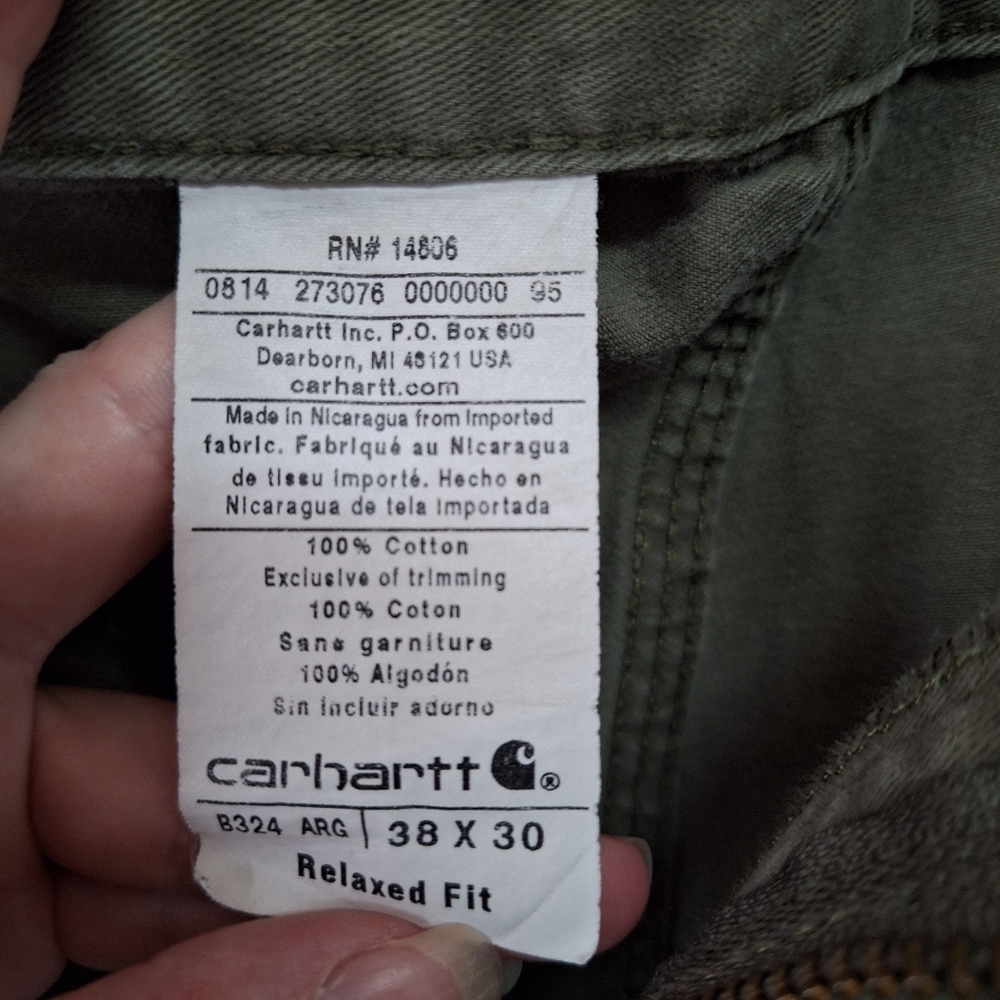 Carhartt 38x30 Men's Carpenter Pants Style B324 Army Olive Green - Picture 8 of 8